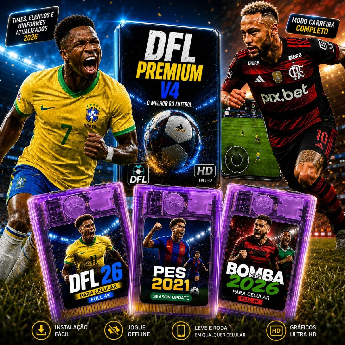 Plano Completo: DFL 26 Premium, PES PPSSPP e FIFA Mobile